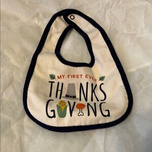 Thanksgiving Baby Bib with Navy Trim